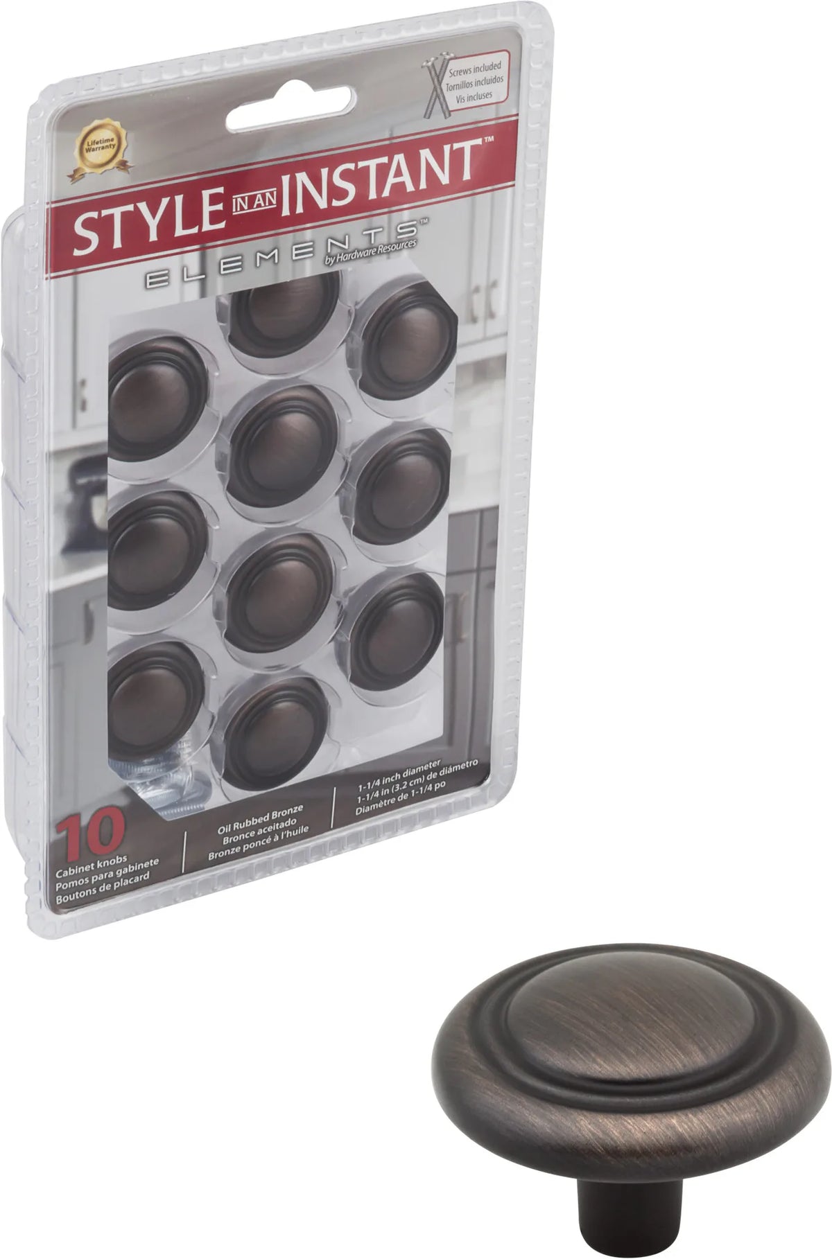 Retail Pack Hardware 1-1/4'' Diameter Mushroom Knob 202DBAC-R