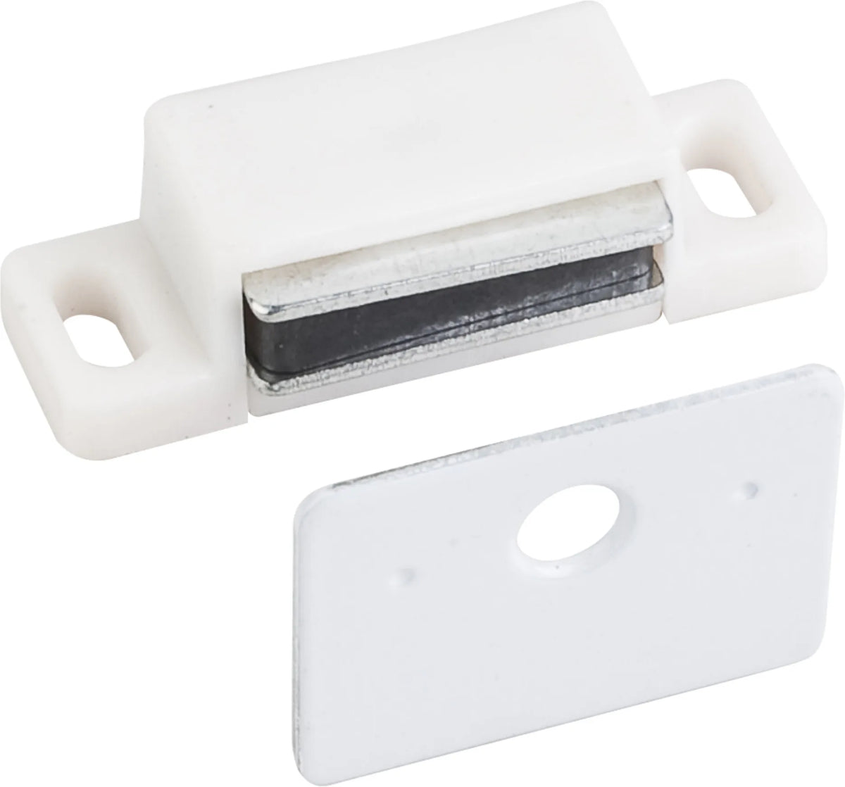 15 lb. White Single Magnetic Catch with Polished White Strike and Screws 50639