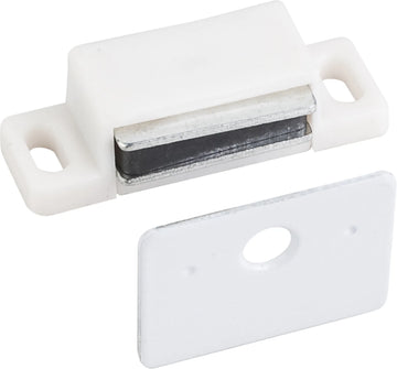 15 lb. White Single Magnetic Catch with Polished White Strike and Screws 50639