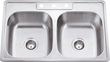 33'' L x 22'' W x 9'' D Drop-In 20 Gauge Stainless Steel 50/50 Double Bowl Sink 910-1