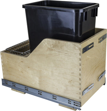 Single 35 Quart Wood Bottom-Mount Soft-close Trashcan Rollout for Door Mounting, Includes One Can