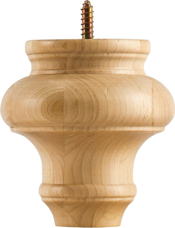 4'' W x 4'' D x 4'' H Alder Turned Transitional Bun Foot BF4-CH