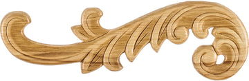 10-1/2'' W x 5/16'' D x 3-1/4'' H Left Curved Pressed Rubberwood Acanthus Appliqué PAPL-05-LRW