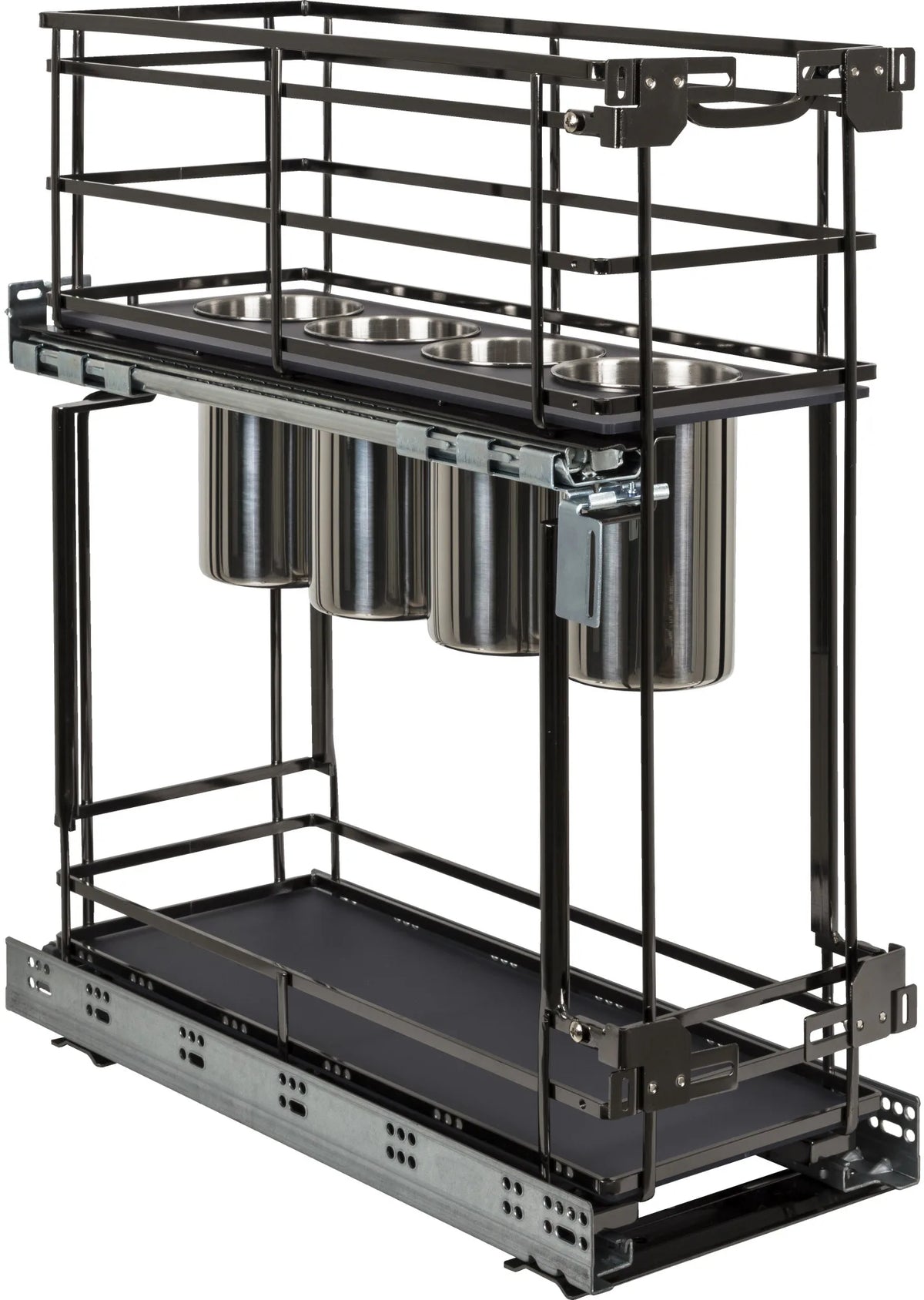 8'' Black Nickel STORAGE WITH STYLE® Metal''No Wiggle'' Soft-close Utensil Base Pullout SWS-UBPO8BN