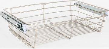 Pullout Closet Baskets Satin Nickel Closet Pullout Basket with Slides 16''D x 17''W x 6''H POB1-16176SN