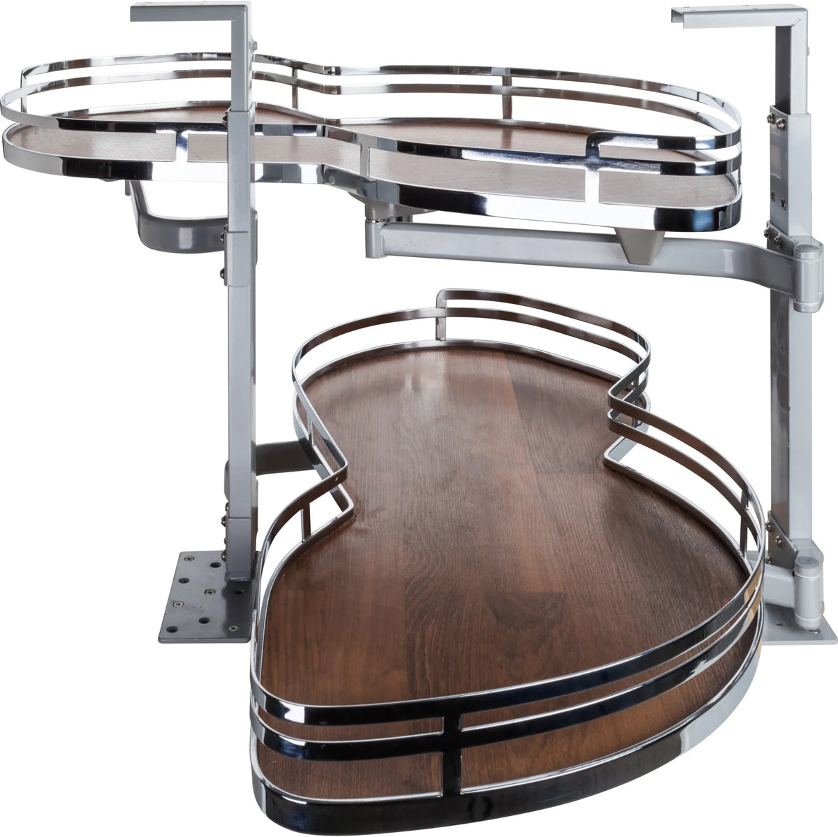 Blind Corners 15'' Polished Chrome and Walnut Blind Corner Swingout for Openings on the Right of the Blind BCSO215PCWD-RH