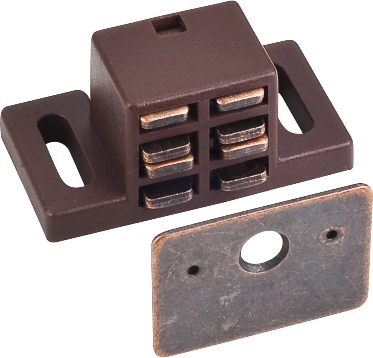 25 lb Brown Single Magnetic Catch with Bronze Strike and Screws 50652