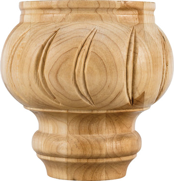 4-1/2'' W x 4-1/2'' D x 4-1/2'' H Rubberwood Spiral Bun Foot SBF45RW