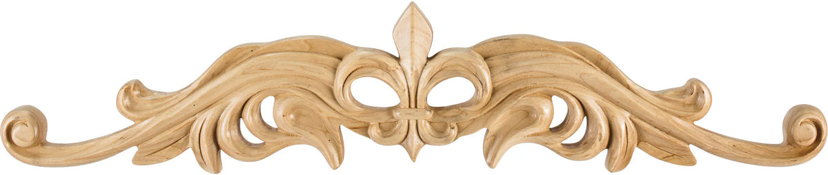 36'' W x 7/8'' D x 7-1/2'' H Alder Hand Carved Fleur-de-lis Onlay ONL-08-36-ALD