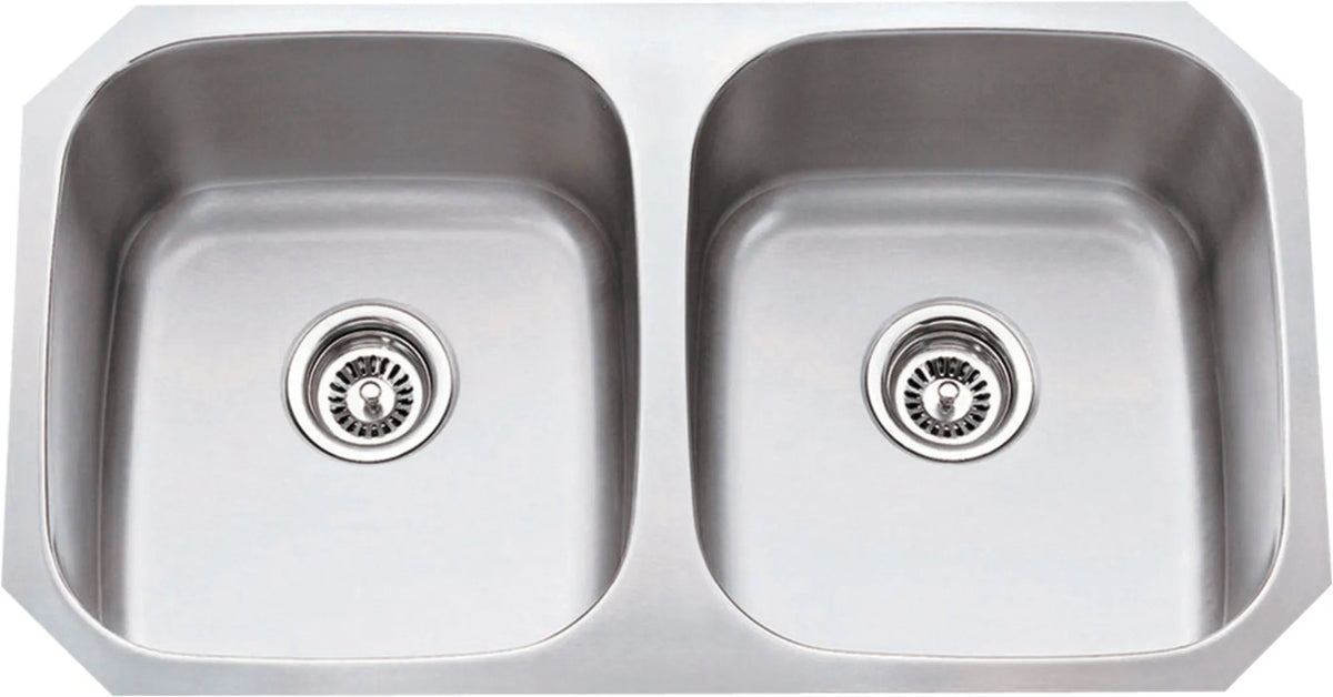 32-1/4'' L x 18-1/2'' W x 9'' D Undermount 18 Gauge Stainless Steel 50/50 Double Bowl Sink 802-18