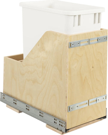 Single 35 Quart Wood Bottom-Mount Soft-close Vanity Trashcan Rollout for Door Mounting, Includes One White Can CDM-WBMS35VWH
