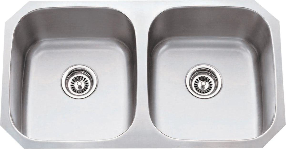 32-1/4'' L x 18-1/2'' W x 9'' D Undermount 16 Gauge Stainless Steel 50/50 Double Bowl Sink 802