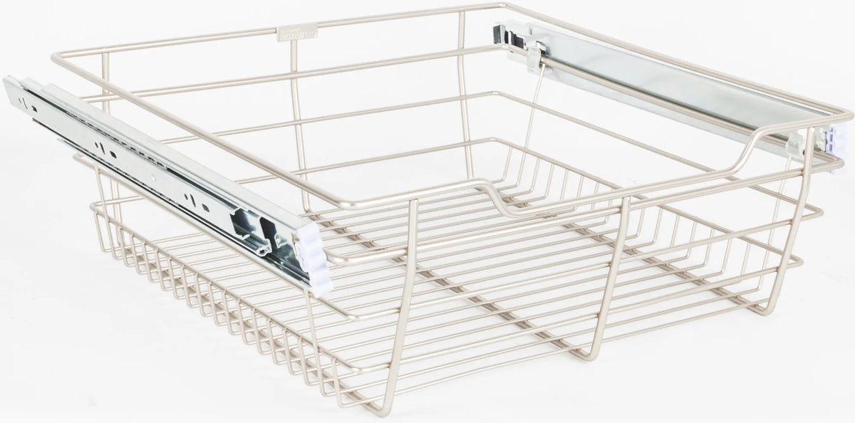 Pullout Closet Baskets Satin Nickel Closet Pullout Basket with Slides 14''D x 17''W x 6''H POB1-14176SN