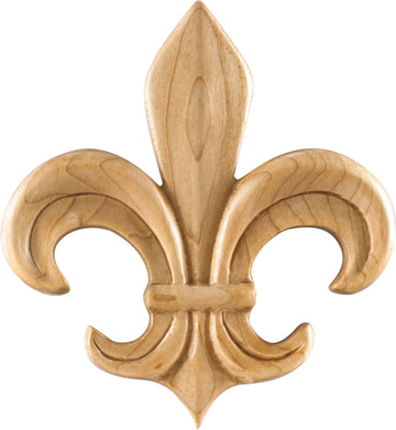 4-5/8'' W x 1/2'' D x 5'' H Hard Maple Fleur-de-lis Appliqué APL-14-5-HMP