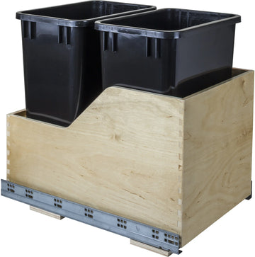 Double 35 Quart Wood Bottom-Mount Soft-close Trashcan Rollout for Hinged Doors, Includes Two Cans CAN-WBMD35