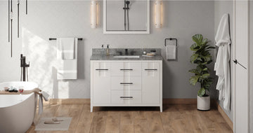 Katara 48'' White Vanity, Boulder Cultured Marble Vanity Top, undermount rectangle bowl VKITKAT48WHBOR