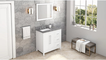 Cade 36'' White Vanity, left offset, Steel Grey Cultured Marble Vanity Top, undermount rectangle bowl VKITCAD36WHSGR