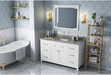 Chatham 60'' White Vanity, Steel Grey Cultured Marble Vanity Top, undermount rectangle bowl VKITCHA60SWHSGR