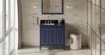 Percival 36'' Hale Blue Vanity, left offset, Black Granite Vanity Top, undermount rectangle bowl VKITPER36BLBGR