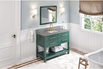 Wavecrest 48'' Forest Green Vanity, Steel Grey Cultured Marble Vanity Top, undermount rectangle bowl VKITWAV48GNSGR
