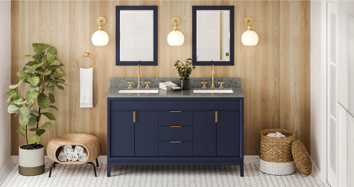 Theodora 60'' Hale Blue Vanity, double bowl, Boulder Cultured Marble Vanity Top, two undermount rectangle bowls VKITTHE60BLBOR