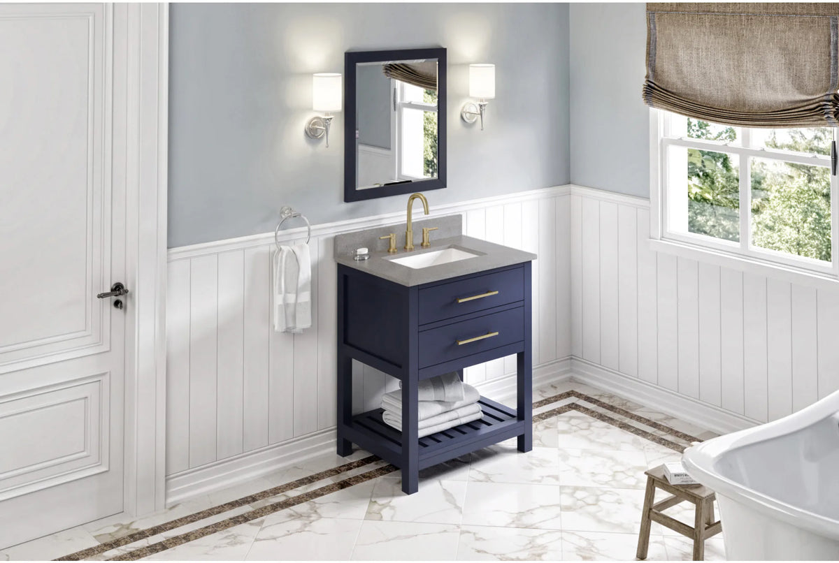Wavecrest 30'' Hale Blue Vanity, Steel Grey Cultured Marble Vanity Top, undermount rectangle bowl VKITWAV30BLSGR