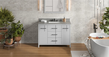 Katara 48'' Grey Vanity, Steel Grey Cultured Marble Vanity Top, undermount rectangle bowl VKITKAT48GRSGR