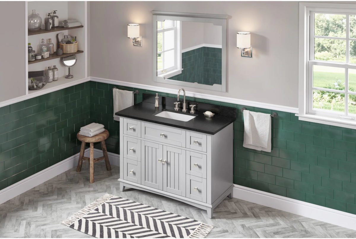 Savino 48'' Grey Vanity, Black Granite Vanity Top, undermount rectangle bowl VKITSAV48GRBGR