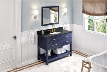 Wavecrest 48'' Hale Blue Vanity, Black Granite Vanity Top, undermount rectangle bowl VKITWAV48BLBGR