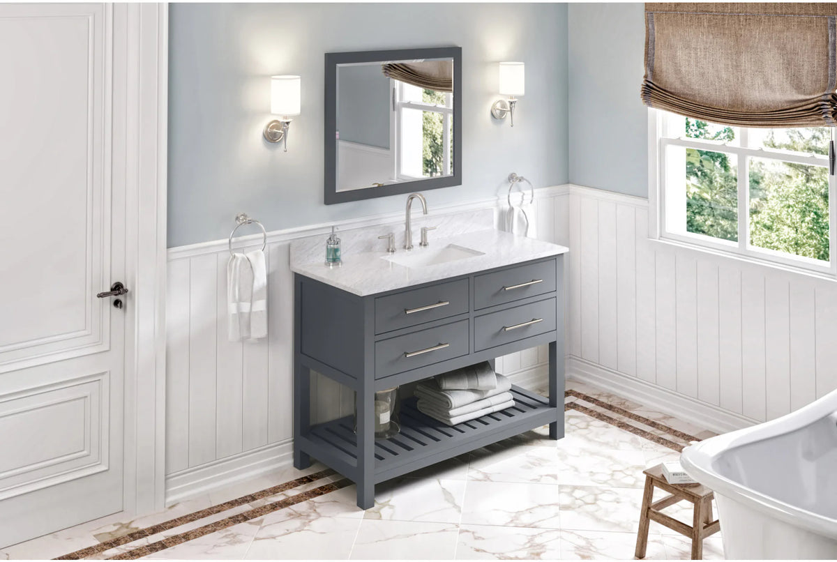 Wavecrest 48'' Grey Vanity, White Carrara Marble Vanity Top, undermount rectangle bowl VKITWAV48GRWCR