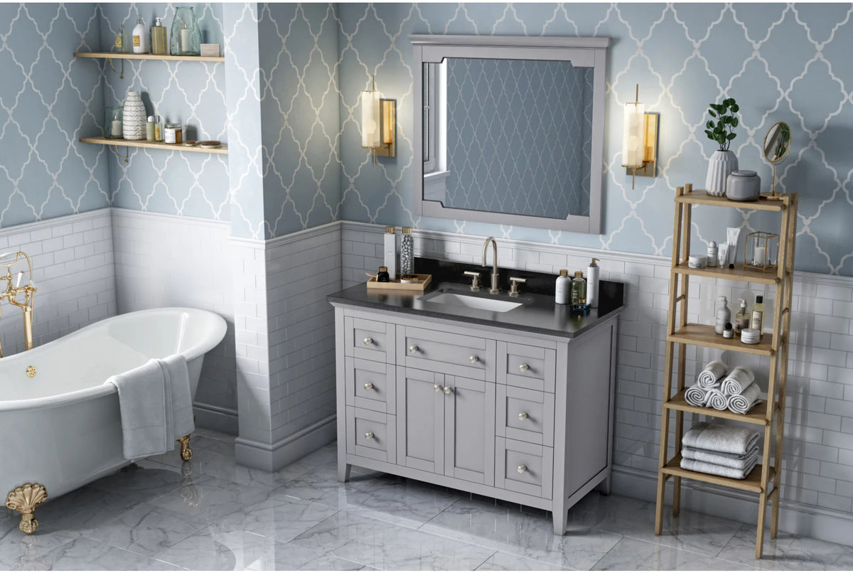 Chatham 48'' Grey Vanity, Black Granite Vanity Top, undermount rectangle bowl VKITCHA48GRBGR