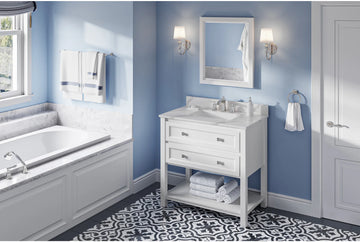 Adler 36'' White Vanity, Calacatta Vienna Quartz Vanity Top, undermount rectangle bowl VKITADL36WHCQR