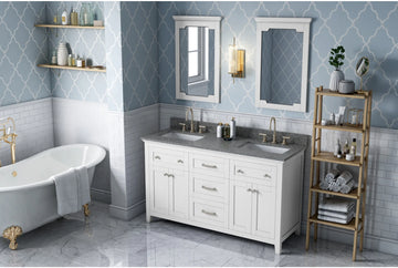 Chatham 60'' White Vanity, double bowl, Boulder Cultured Marble Vanity Top, two undermount rectangle bowls VKITCHA60WHBOR