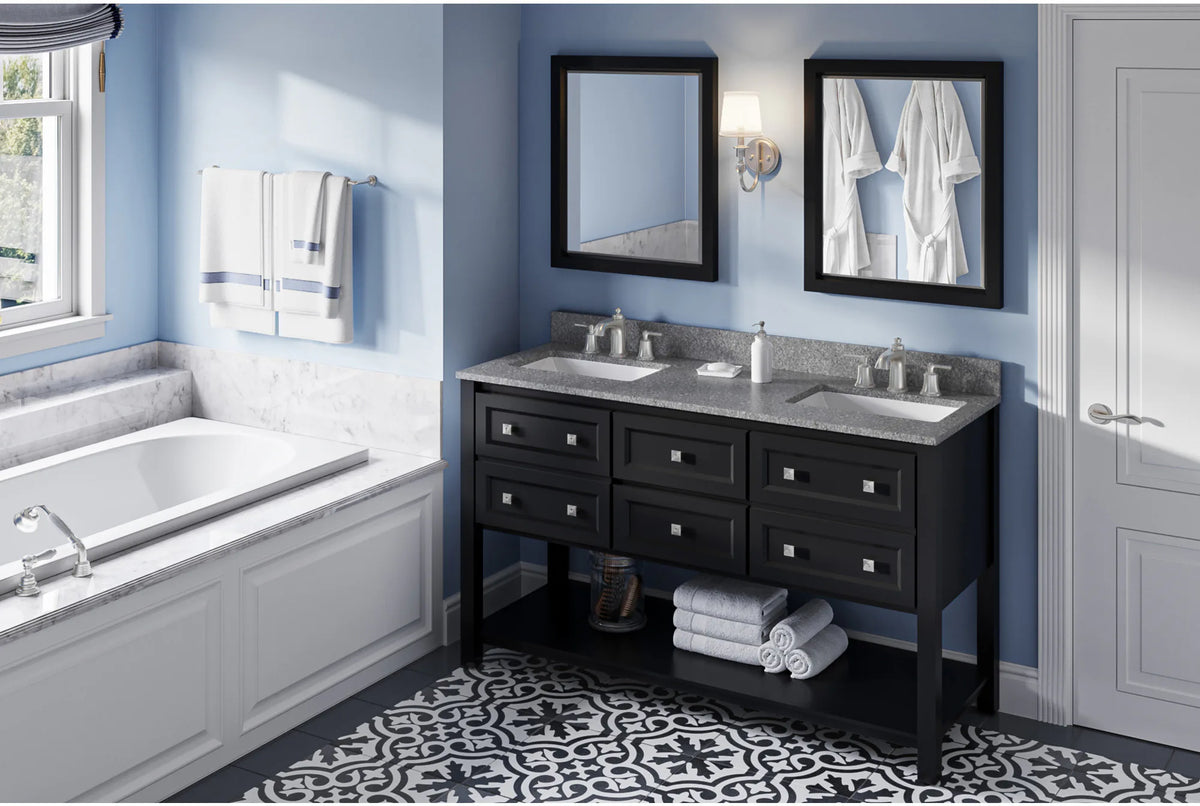 Adler 60'' Vanity, double bowl, two undermount rectangle bowls