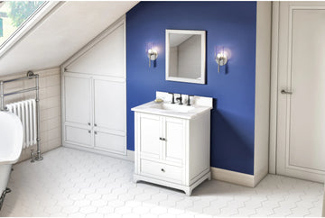 Addington 30'' White Vanity, Calacatta Vienna Quartz Vanity Top, undermount rectangle bowl VKITADD30WHCQR