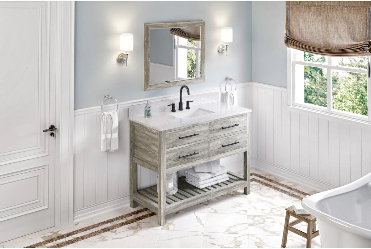 Wavecrest 48'' Weathered Grey Vanity, White Carrara Marble Vanity Top, undermount rectangle bowl VKITWAV48WGWCR