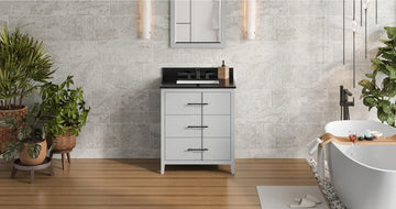 Katara 30'' Grey Vanity, Black Granite Vanity Top, undermount rectangle bowl VKITKAT30GRBGR