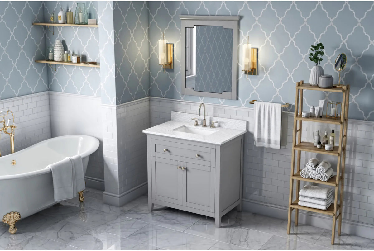 Chatham 36'' Grey Vanity, White Carrara Marble Vanity Top, undermount rectangle bowl VKITCHA36GRWCR