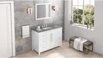 Cade 48'' White Vanity, Steel Grey Cultured Marble Vanity Top, undermount rectangle bowl VKITCAD48WHSGR