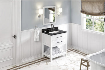 Wavecrest 30'' White Vanity, Black Granite Vanity Top, undermount rectangle bowl VKITWAV30WHBGR