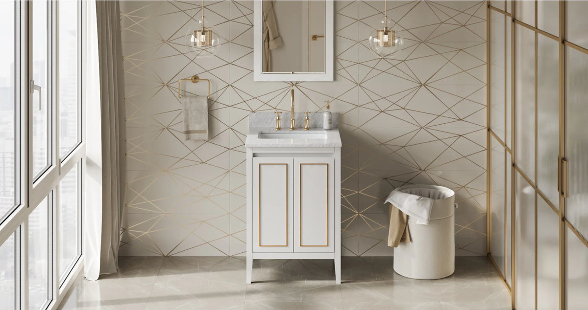 Percival 24'' White Vanity, White Carrara Marble Vanity Top, undermount rectangle bowl VKITPER24WHWCR