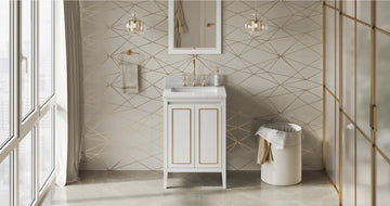 Percival 24'' White Vanity, White Carrara Marble Vanity Top, undermount rectangle bowl VKITPER24WHWCR
