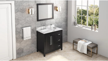 Cade 36'' Black Vanity, left offset, Calacatta Vienna Quartz Vanity Top, undermount rectangle bowl VKITCAD36BKCQR