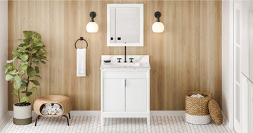 Theodora 30'' White Vanity, Calacatta Vienna Quartz Vanity Top, undermount rectangle bowl VKITTHE30WHCQR