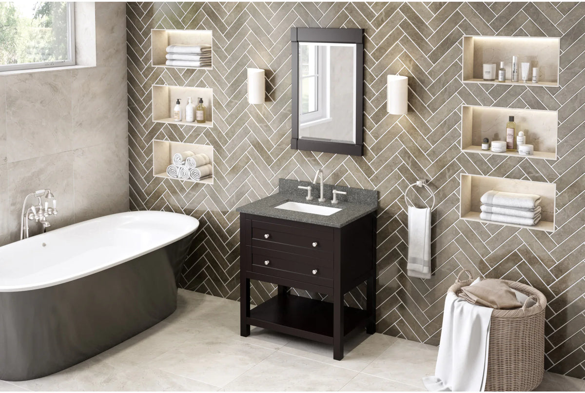 Astoria 30'' Espresso Vanity, Boulder Cultured Marble Vanity Top, undermount rectangle bowl VKITAST30ESBOR