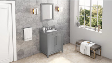 Cade 30'' Grey Vanity, Steel Grey Cultured Marble Vanity Top, undermount rectangle bowl VKITCAD30GRSGR