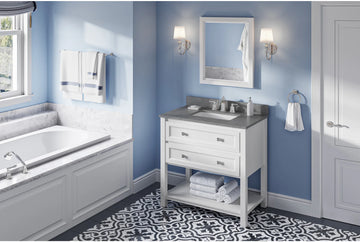 Adler 36'' White Vanity, Steel Grey Cultured Marble Vanity Top, undermount rectangle bowl VKITADL36WHSGR