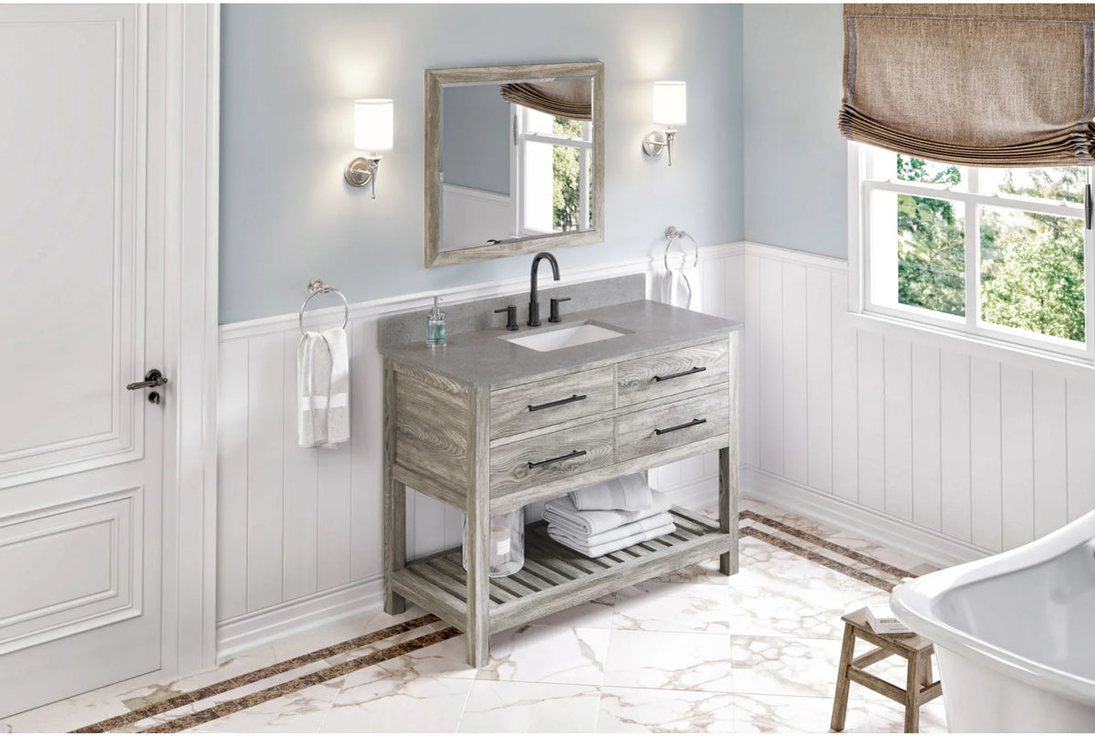 Wavecrest 48'' Weathered Grey Vanity, Steel Grey Cultured Marble Vanity Top, undermount rectangle bowl VKITWAV48WGSGR