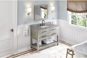 Wavecrest 48'' Weathered Grey Vanity, Steel Grey Cultured Marble Vanity Top, undermount rectangle bowl VKITWAV48WGSGR