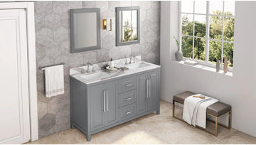 Cade 60'' Grey Vanity, double bowl, Calacatta Vienna Quartz Vanity Top, undermount rectangle bowl VKITCAD60GRCQR